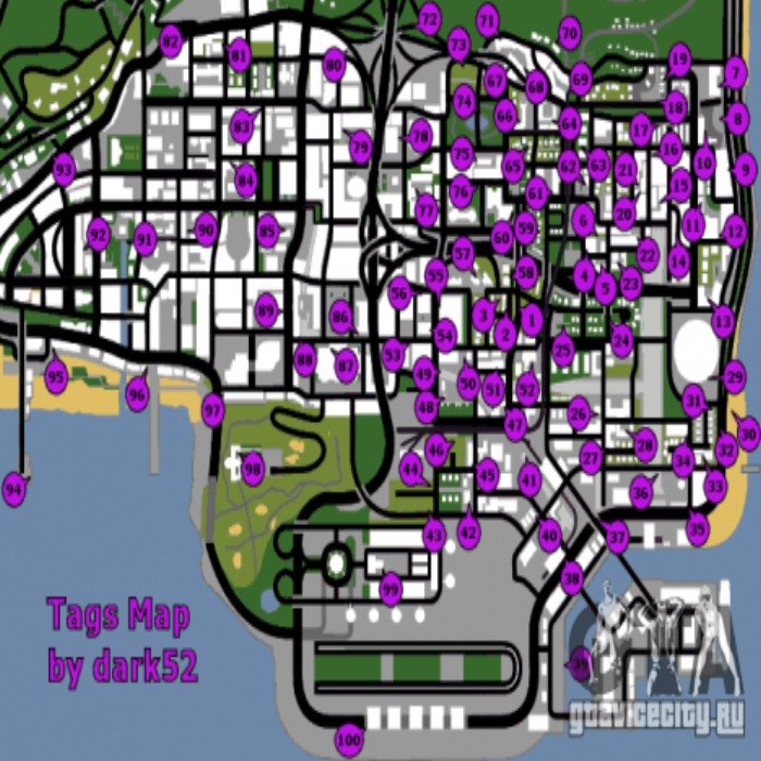 Grand theft auto san andreas граффити карта